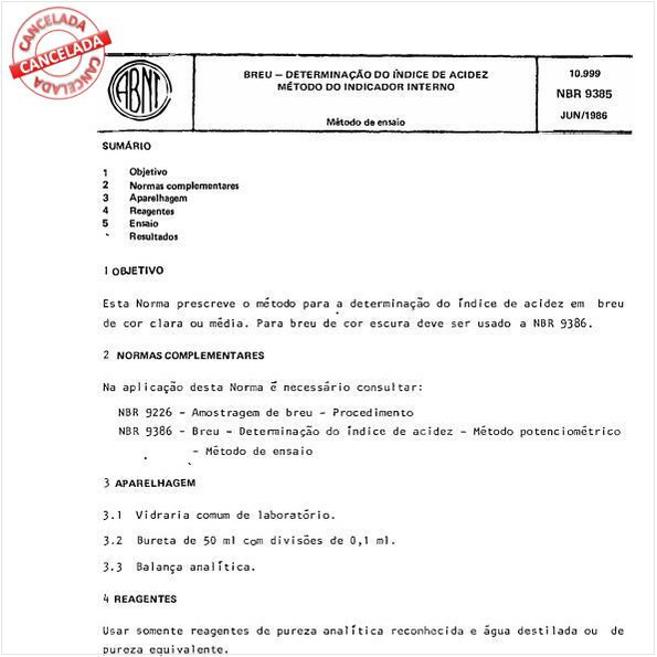 Breu - Determinação do índice de acidez - Método do indicador interno