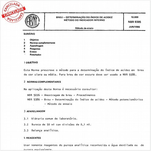 Breu - Determinação do índice de acidez - Método do indicador interno