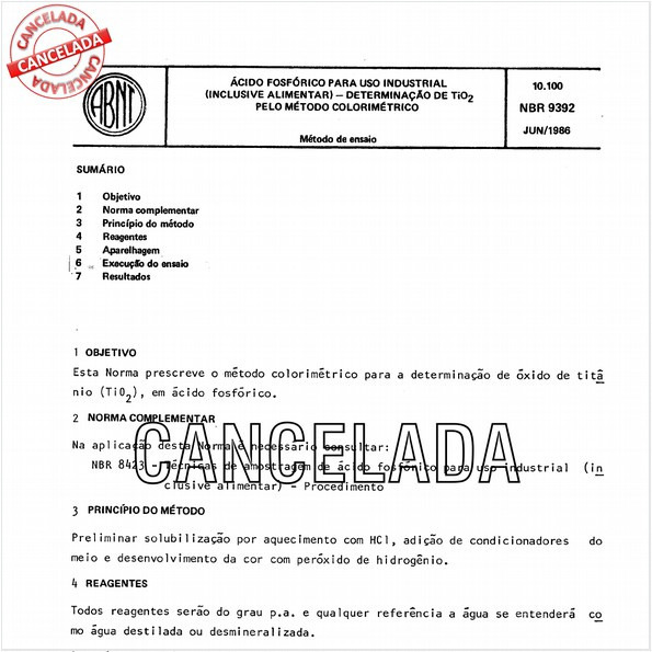 Acido fosfórico para uso industrial (inclusive alimentar) - Determinação de tio2 pelo método colorimétrico