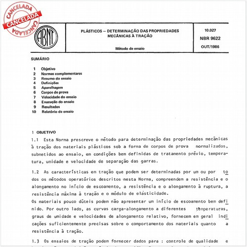 Plásticos - Determinação das propriedades mecânicas à tração