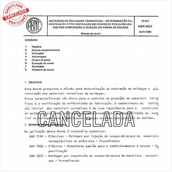 Materiais de moldagem termofixos - Determinação da contração e pós contração em corpos-de-prova moldados por compressão e injeção em forma de barras