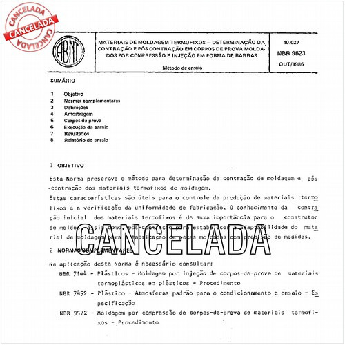Materiais de moldagem termofixos - Determinação da contração e pós contração em corpos-de-prova moldados por compressão e injeção em forma de barras