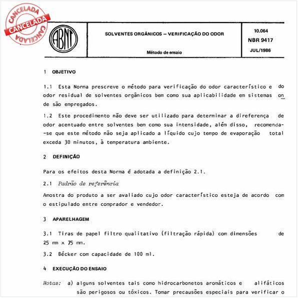 Solventes orgânicos - Verificação do odor