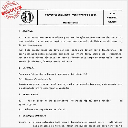 Solventes orgânicos - Verificação do odor