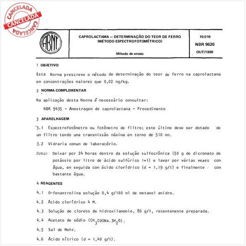 Caprolactama - Determinação do teor de ferro (método espectrofotométrico)