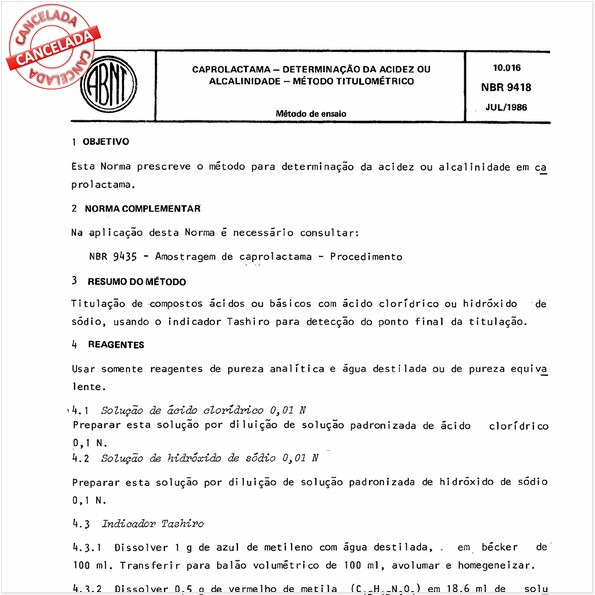Caprolactama - Determinação da acidez ou alcalinidade - Método titulométrico