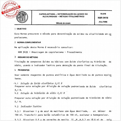 Caprolactama - Determinação da acidez ou alcalinidade - Método titulométrico
