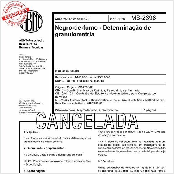 Negro-de-fumo - Determinação de granulometria