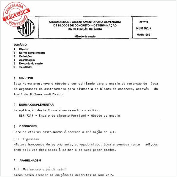 Argamassa de assentamento para alvenaria de bloco de concreto - Determinação da retenção de água