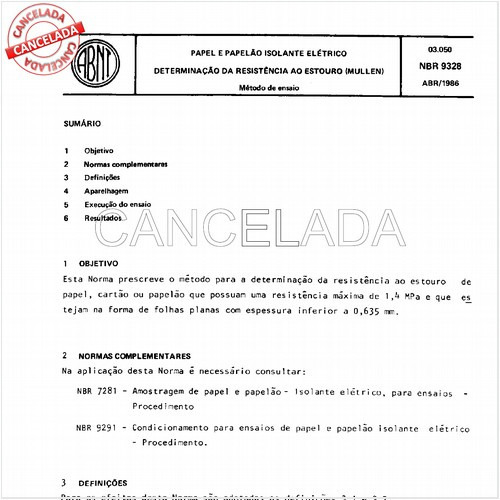 Papel e papelão isolante elétrico - Determinação da resistência ao estouro (mullen)