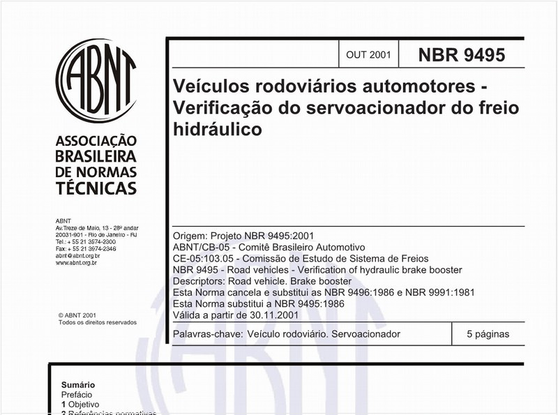 Veículos rodoviários automotores - Verificação do servoacionador do freio hidráulico
