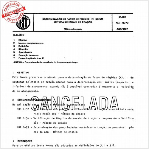 Determinação do fator de rigidez (K) de um sistema de ensaio de tração