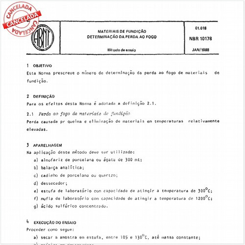 Materiais de fundição - Determinação da perda ao fogo