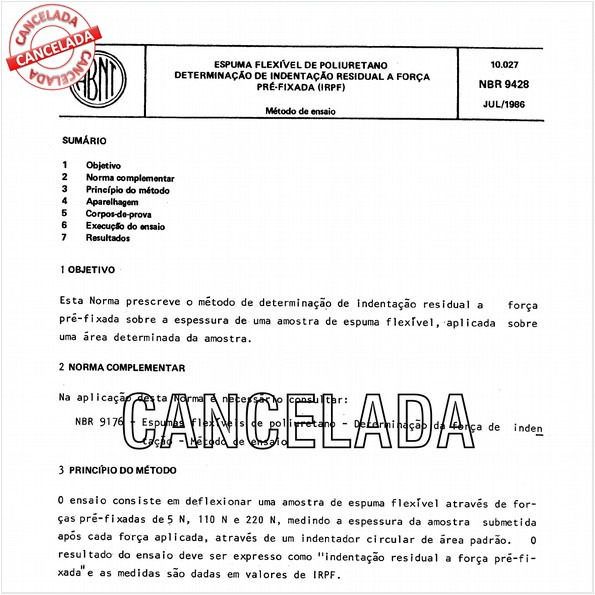 Espuma flexível de poliuretano - Determinação de indentação residual a força pré-fixada (IRPF)