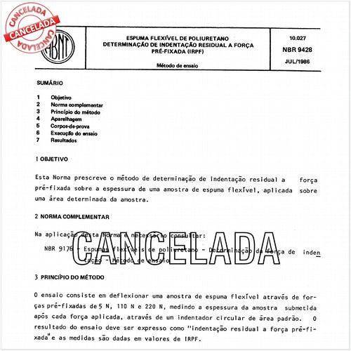 Espuma flexível de poliuretano - Determinação de indentação residual a força pré-fixada (IRPF)