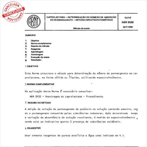 Caprolactama - Determinação do número de absorção de permanganato - Método espectrofotométrico