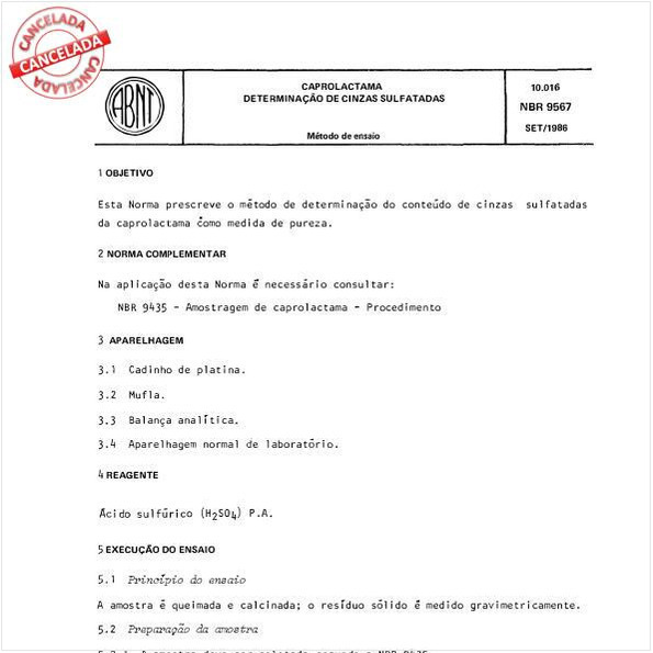 Caprolactama - Determinação de cinzas sulfatadas