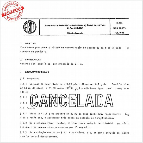 Sorbato de potássio - Determinação de acidez ou alcalinidade