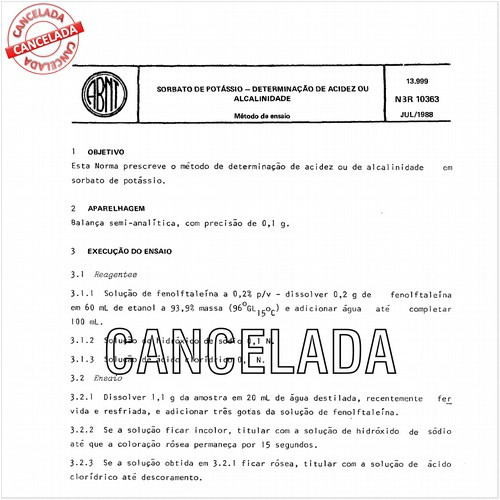 Sorbato de potássio - Determinação de acidez ou alcalinidade