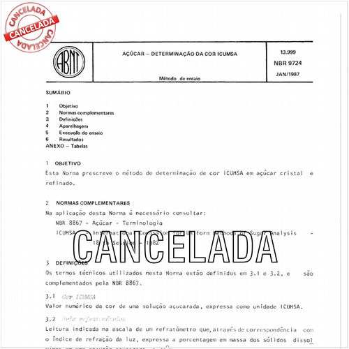 Açúcar - Determinação de cor icumsa