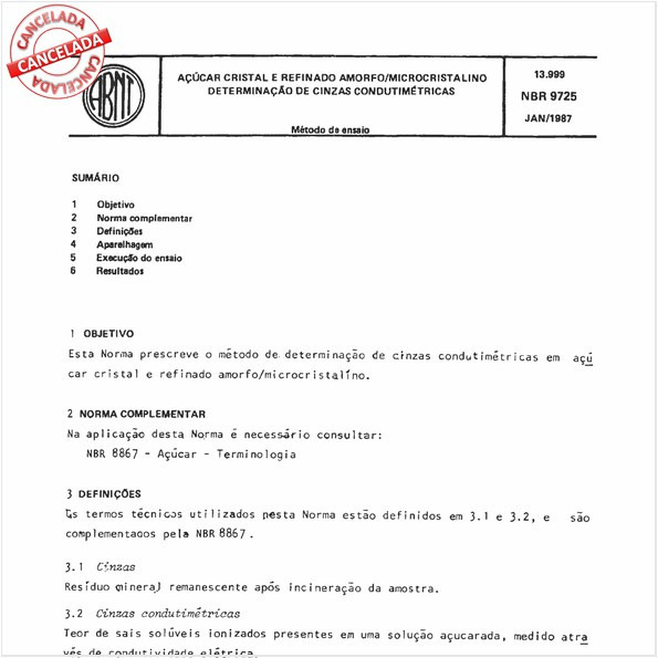 Açúcar cristal e refinado amorfo/microcristalino - Determinação de cinzas condutimétricas