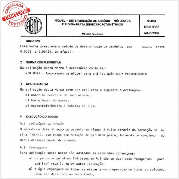 Níquel - Determinação de arsênio - Método da piridina-prata (espectrofotométrico)