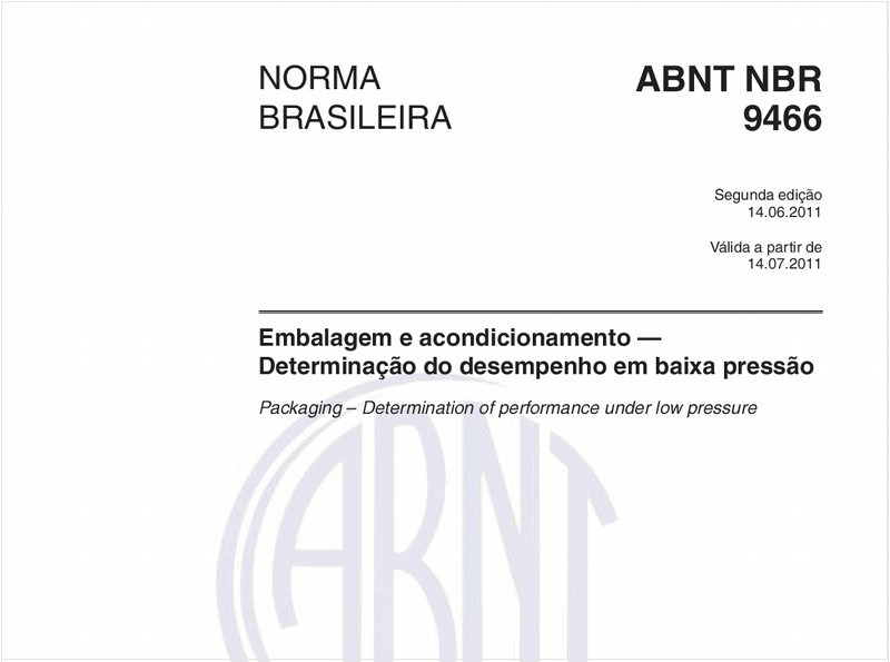 Embalagem e acondicionamento — Determinação do desempenho em baixa pressão