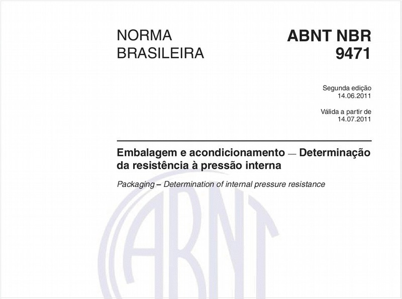 Embalagem e acondicionamento — Determinação da resistência à pressão interna