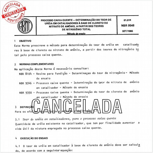 Processo caixa quente - Determinação do teor de uréia em catalisadores à base de cloreto ou nitrato de amônio, a partir dos teores de nitrogênio total