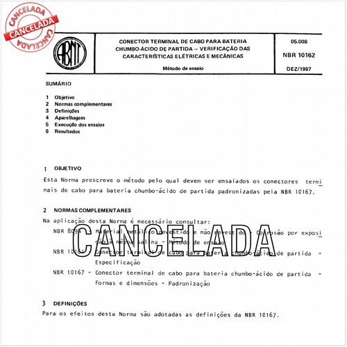 Conector terminal de cabo para bateria chumbo-ácido de partida - Verificação das características elétricas e mecânicas