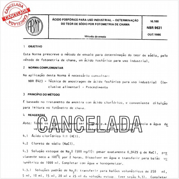 Acido fosfórico para uso industrial - Determinação do teor de sódio por fotometria de chama