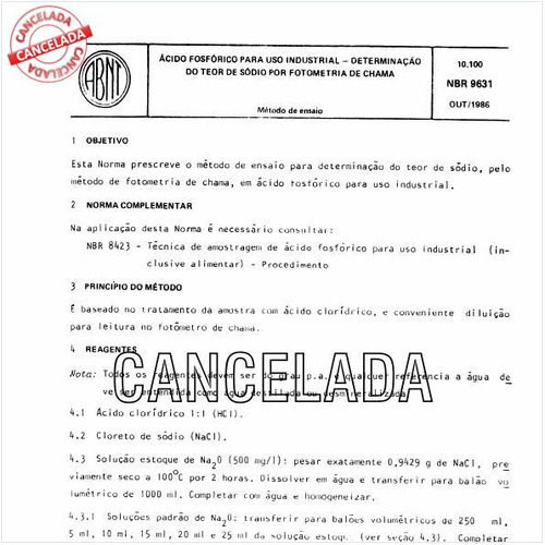 Acido fosfórico para uso industrial - Determinação do teor de sódio por fotometria de chama