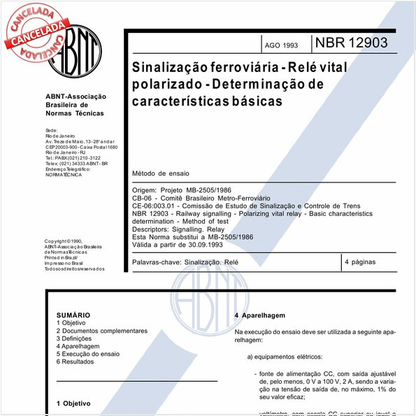 Sinalização ferroviária - Relé vital polarizado - Determinação de características básicas