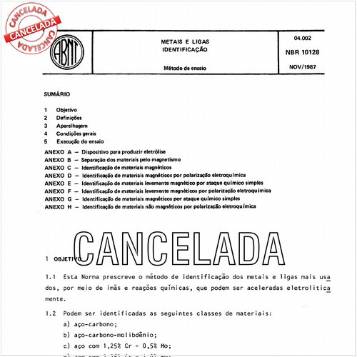 Metais e ligas - Identificação
