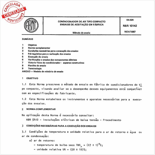 Condicionador de ar tipo compacto - Ensaios de aceitação em fábrica