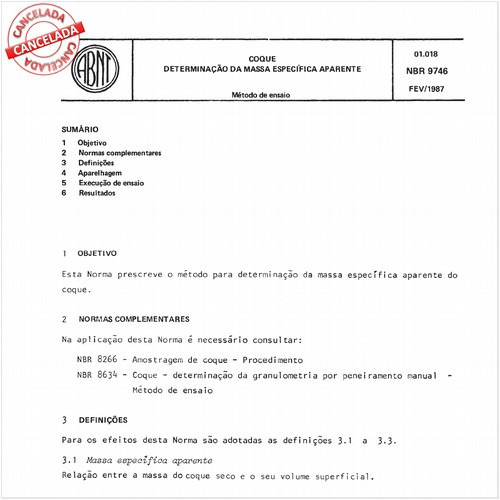 Coque - Determinação da massa específica aparente