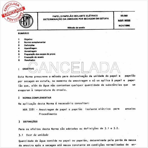 Papel e papelão isolante elétrico - Determinação da umidade por secagem em estufa