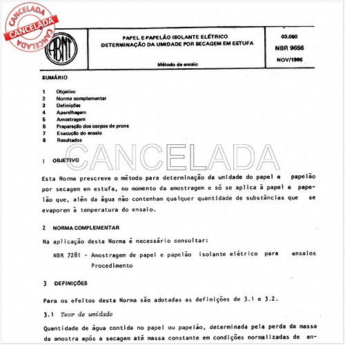 Papel e papelão isolante elétrico - Determinação da umidade por secagem em estufa