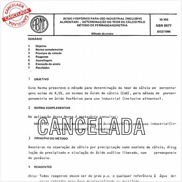 Acido fosfórico para uso industrial (inclusive alimentar) - Determinação do teor de cálcio pelo método de permanganometria