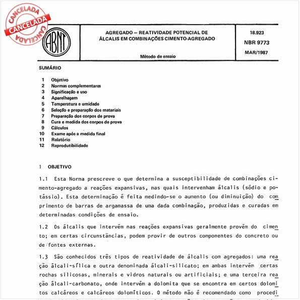 Agregado - Reatividade potencial de álcalis em combinações cimento-agregado