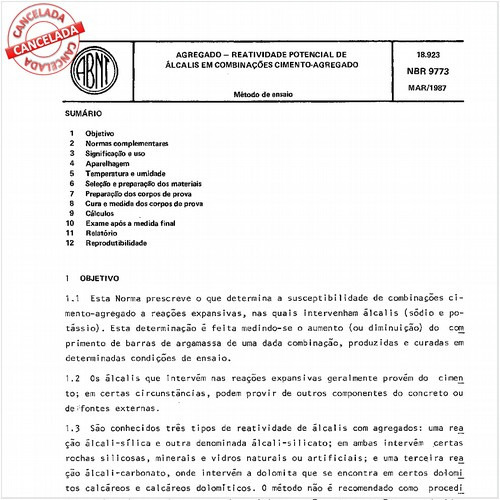 Agregado - Reatividade potencial de álcalis em combinações cimento-agregado