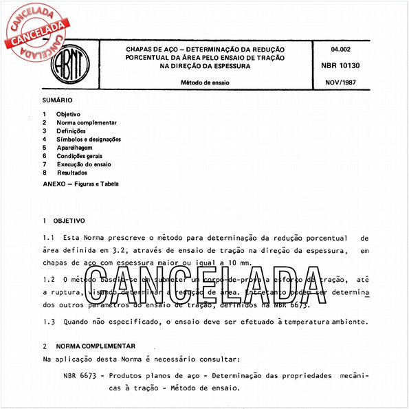 Chapas de aço - Determinação da redução porcentual da área pelo ensaio de tração na direção da espessura