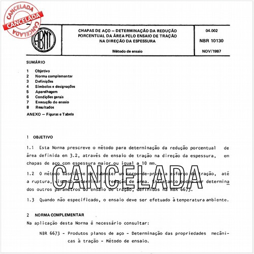 Chapas de aço - Determinação da redução porcentual da área pelo ensaio de tração na direção da espessura