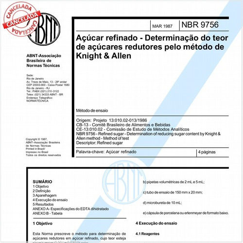 Açúcar refinado - Determinação do teor de açúcares redutores pelo método de Knight e Allen