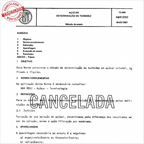 Açúcar - Determinação da turbidez