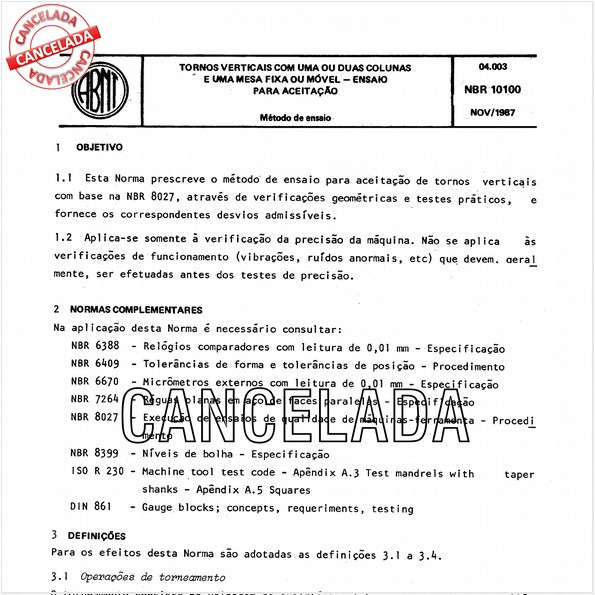 Tornos verticais com uma ou duas colunas e uma mesa fixa ou móvel - Ensaio para aceitação