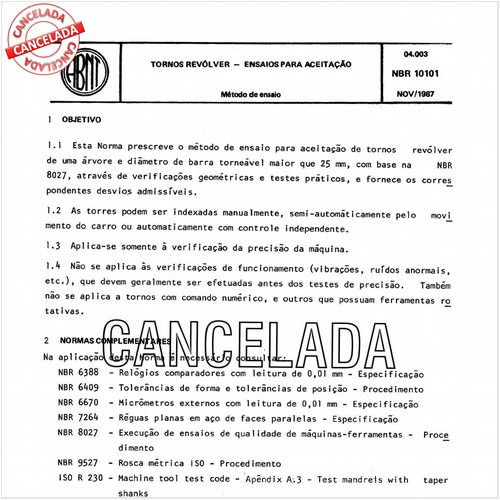 Tornos revólver - Ensaios para aceitação