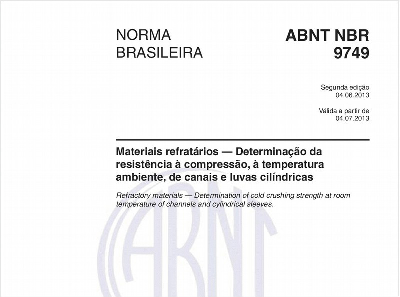 Materiais refratários — Determinação da resistência à compressão, à temperatura ambiente, de canais e luvas cilíndricas
