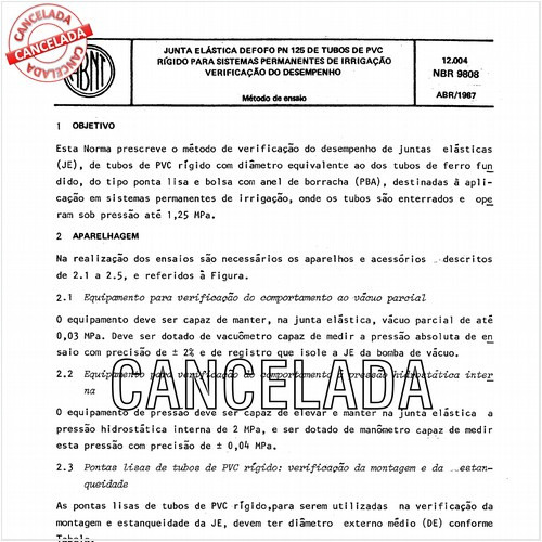 Junta elástica defofo PN-125 de tubos de PVC rígido para sistemas permanentes de irrigação - Verificação do desempenho