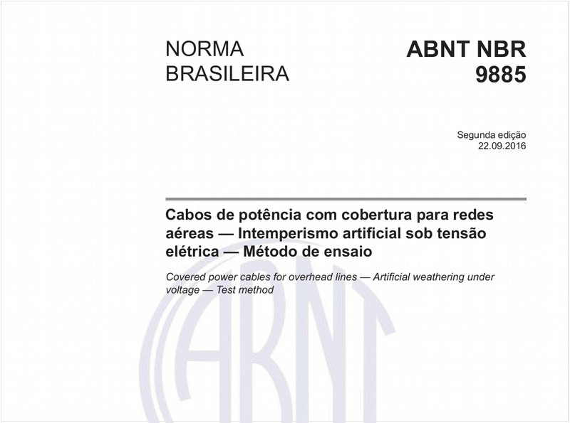 Cabos de potência com cobertura para redes aéreas — Intemperismo artificial sob tensão elétrica — Método de ensaio